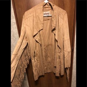 Faux suede powder river fringe jacket